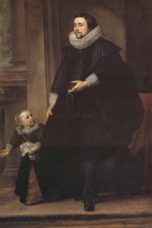 Anthony Van Dyck Portrait d'un homme de qualite et d'un enfant